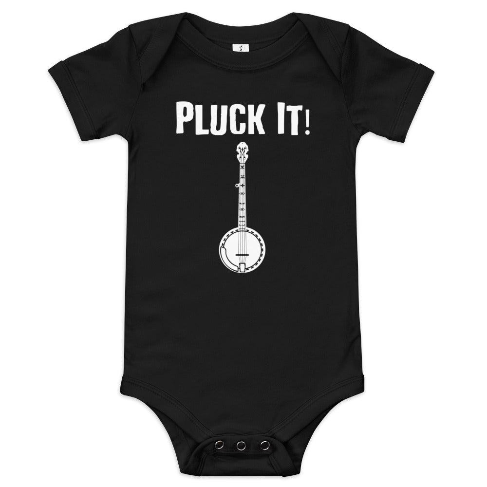 Pluck It! Banjo in White- Baby One Piece