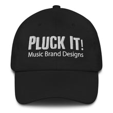 Load image into Gallery viewer, Pluck It! Music Brand Designs  in White- Dad Hat
