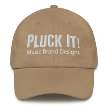 Load image into Gallery viewer, Pluck It! Music Brand Designs  in White- Dad Hat
