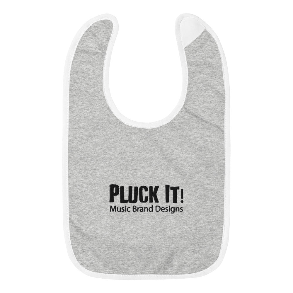 Pluck It! Music Brand Designs in Black- Embroidered Baby Bib