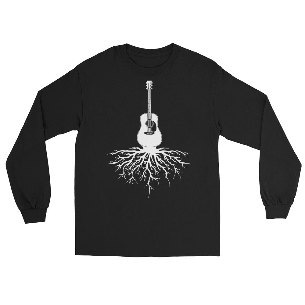 Acoustic Guitar Roots in White- Unisex Long Sleeve