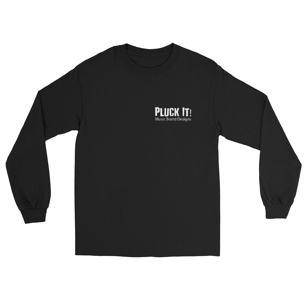 Pluck It! Music Brand Designs in White Double Sided- Unisex Long Sleeve