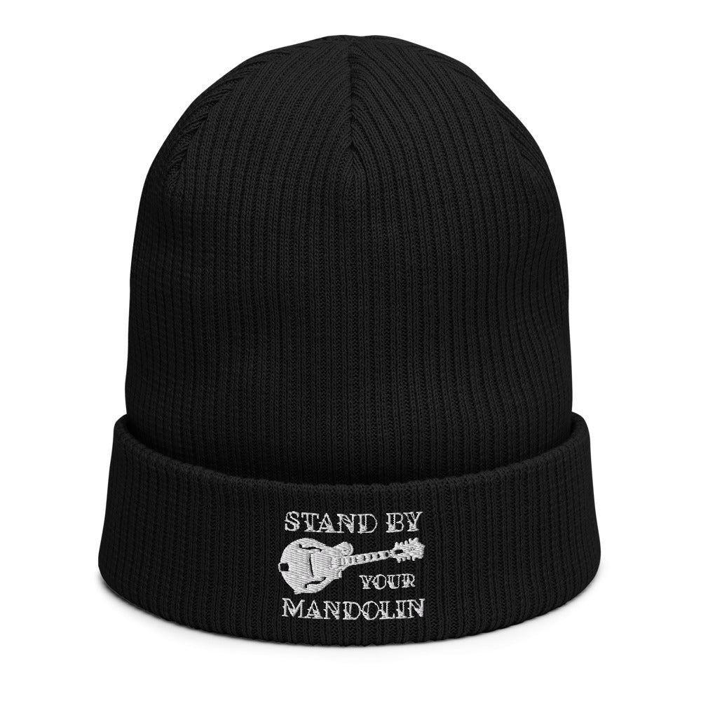 Stand By Your Mandolin in White- Organic Ribbed Beanie