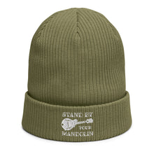 Load image into Gallery viewer, Stand By Your Mandolin in White- Organic Ribbed Beanie
