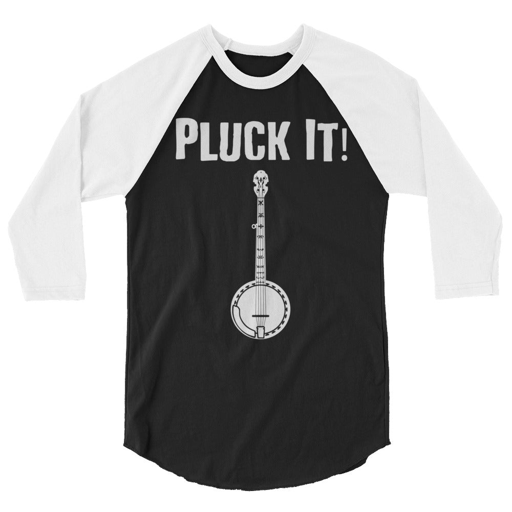 Pluck It! Mandolin in White- Unisex 3/4 Sleeve