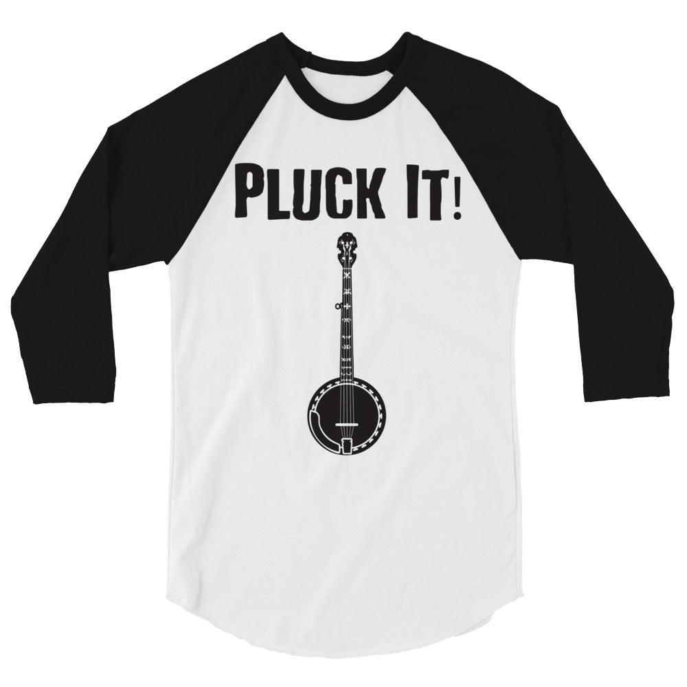 Pluck It! Banjo in Black- Unisex 3/4 Sleeve