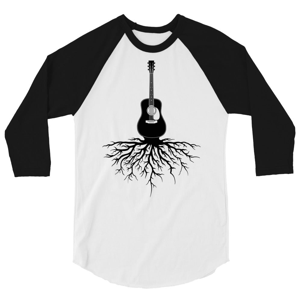 Acoustic Guitar Roots in Black- Unisex 3/4 Sleeve