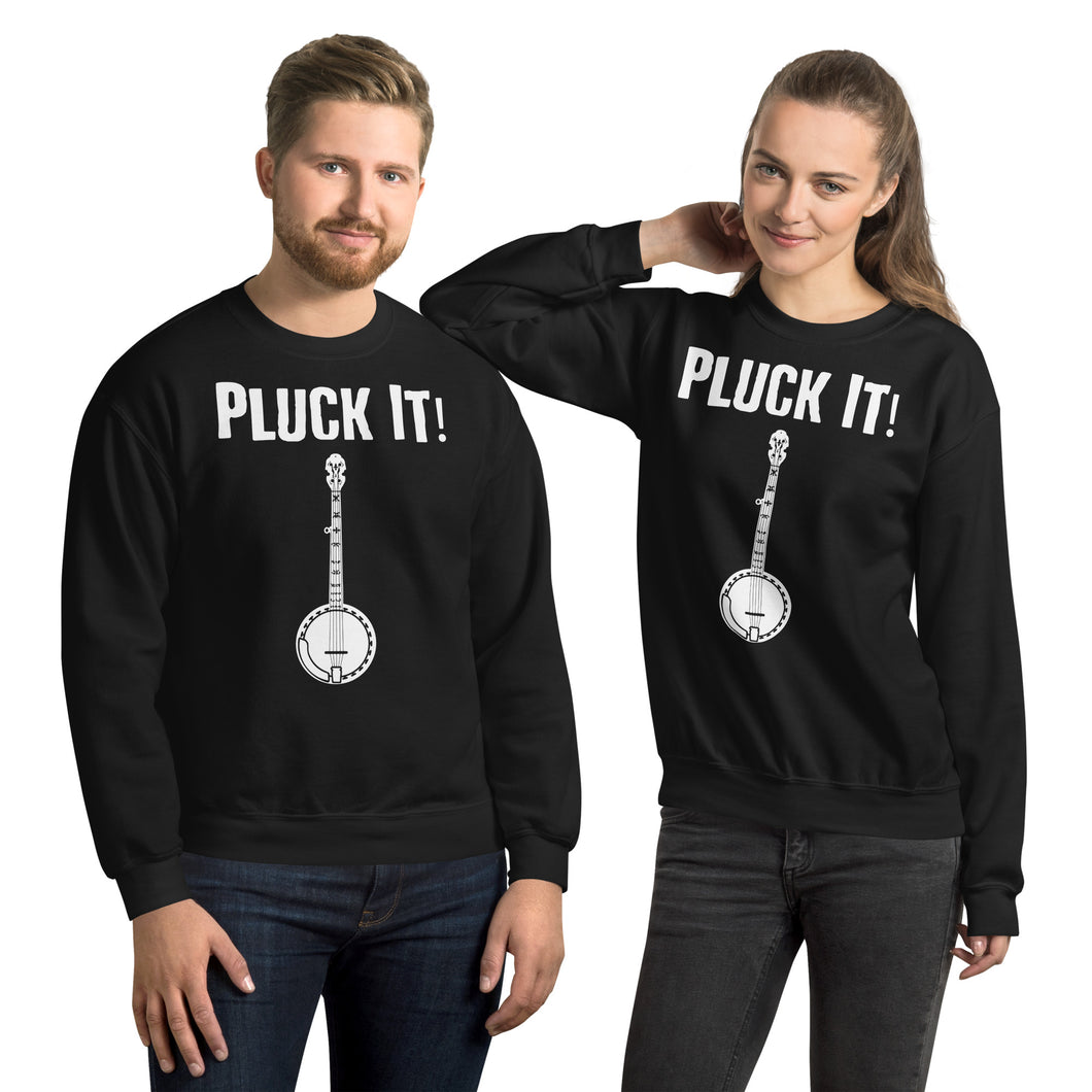 Pluck It! Banjo in White- Unisex Sweatshirt