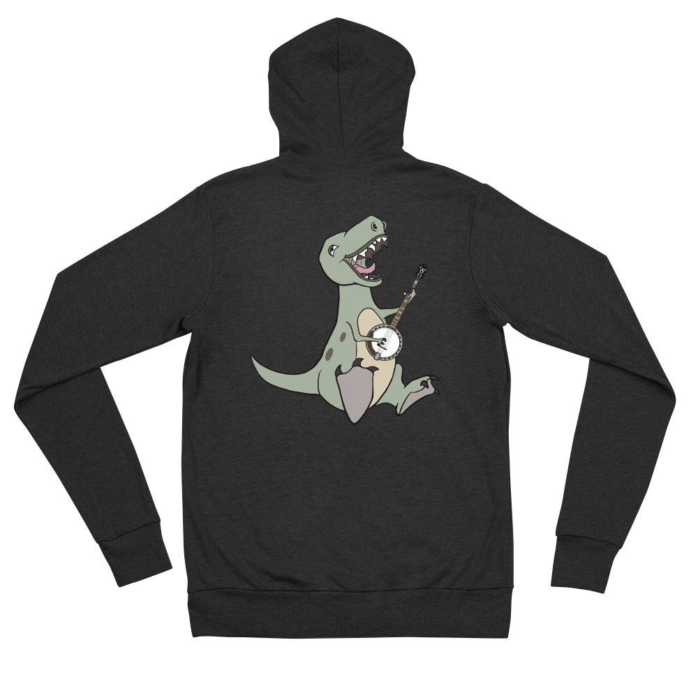 T Rex Plays Banjo Unisex Zip Up Hoodie Pluck It Music Brand