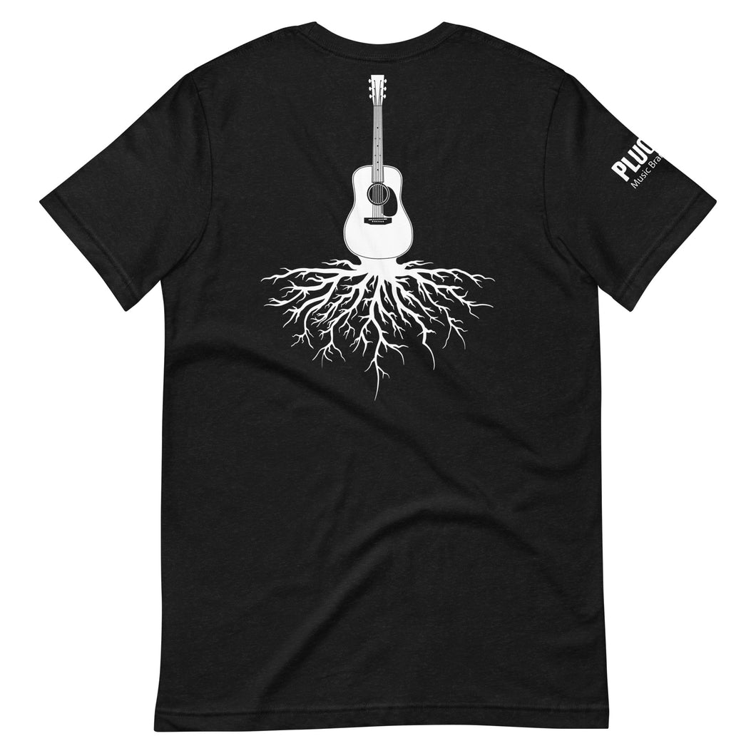 Acoustic Guitar Roots in White w/ Plain Front- Unisex Short Sleeve