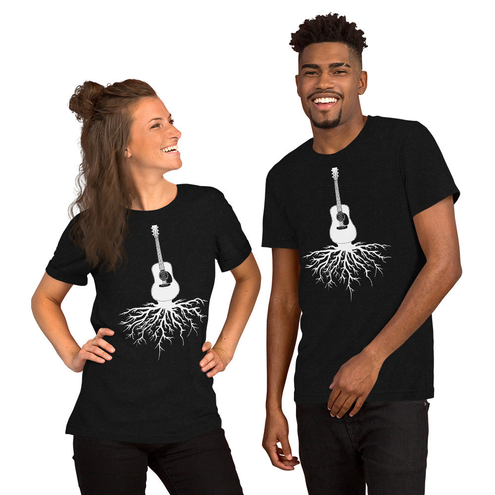 Acoustic Guitar Roots in White- Unisex Short Sleeve