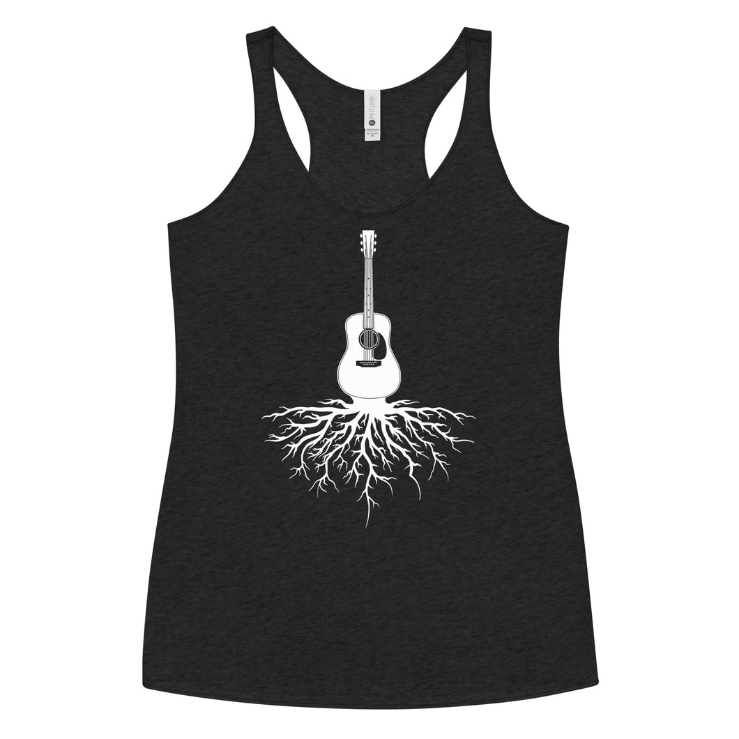 Acoustic Guitar Roots in White- Women's Racerback Tank