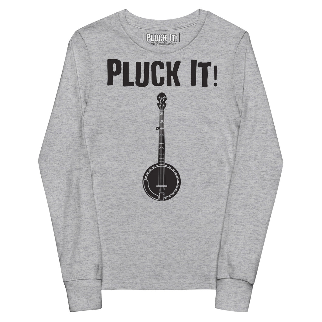 Pluck It! Banjo in Black- Youth Long Sleeve