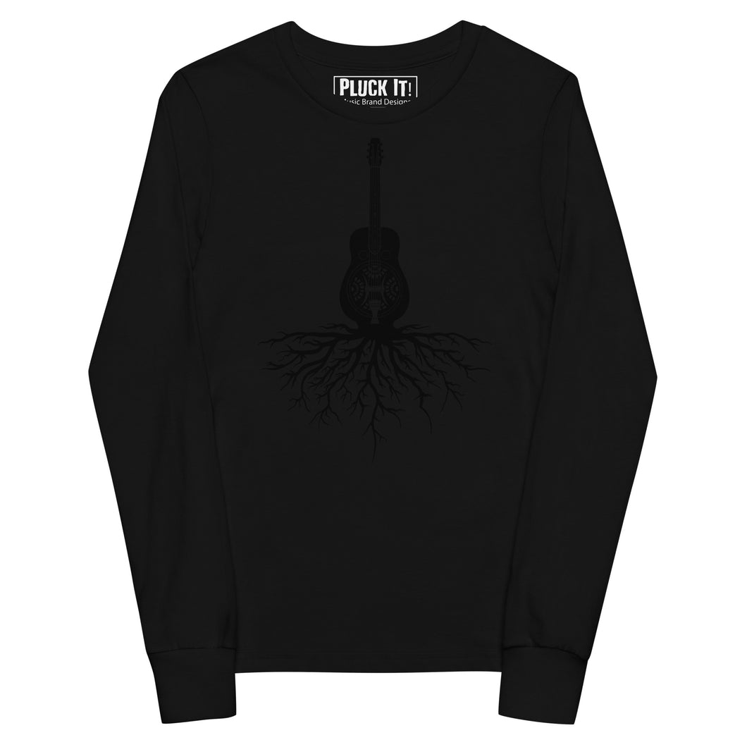 Dobro Roots in Black- Youth Long Sleeve