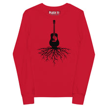 Load image into Gallery viewer, Acoustic Guitar Roots in Black- Youth Long Sleeve
